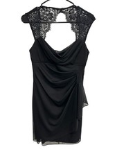 Scarlett Lace Shoulder Pleated Mini Cocktail Dress Black Sz 8 Ruched Whimsigoth