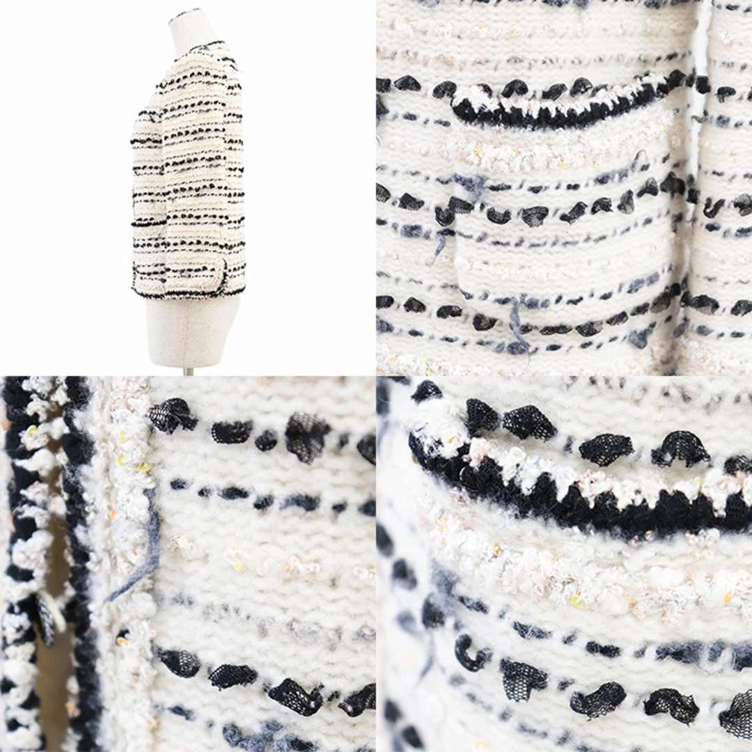 Giacca Chanel 05A P26658 maglia tweed paillettes lana cashmere firma logo Coco Mar