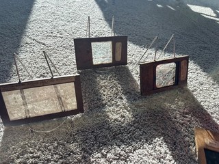3 Antique Magic Lantern Slide Wood/Glass Slides