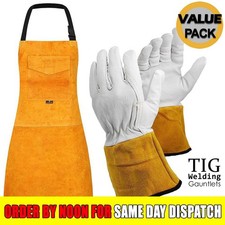 Leather Welders Apron & TIG Welding Gauntlet Gloves Heat Resistant Premium PPE