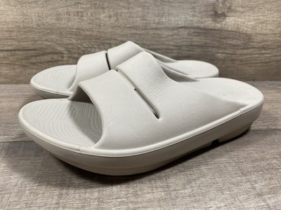 Oofos Sport Recovery Slide Sandals Beige Gray Cushion  display picture 3