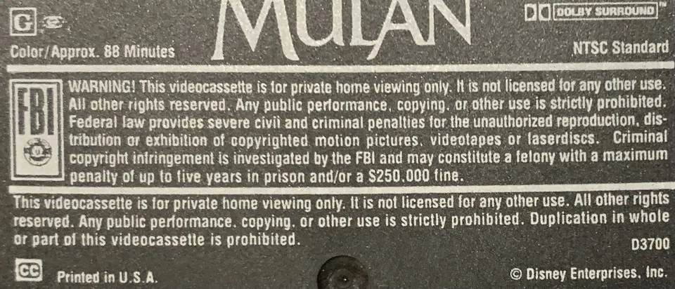 RARE! White Clamshell Case Disney’s Masterpiece Mulan VHS Movie Tape 1998 GOOD!! - Image 4 of 4