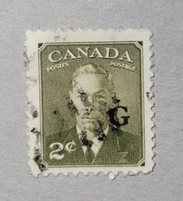 canada stamp used #o28 King George VI, 2¢ Overprinted G