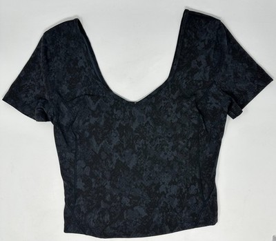 Lululemon Align Snakeskin Cropped Top Women's Size 6 Short Sleeve V-Neck