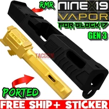 NINEX19 VAPOR BLACK PORTED RMR Slide GOLD BARREL for GLOCK 17 GEN 3 COMPENSATED