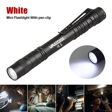 3W Mini White LED Flashlight Portable Light Penlight Torch Clip Lamp PenLight
