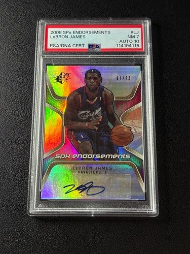LEBRON JAMES PSA 7/10 2008 SPX ENDORSEMENTS AUTO 7/23 CAVALIERS NEAR MINT 