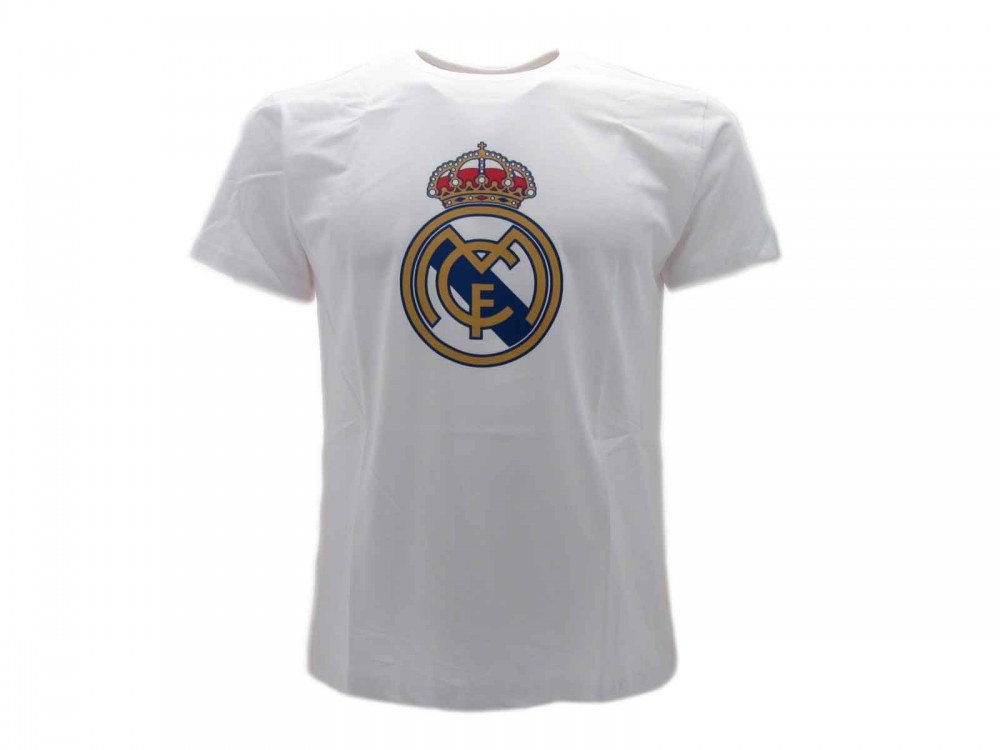 ALTRA REAL MADRID T Shirt Maglietta STEMMA RMCF Bianca Blancos Camiseta Logo UFFICIALE