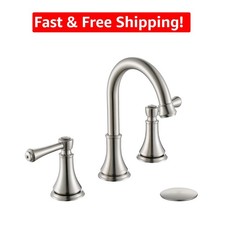 Elegant 2-Handle Brushed Nickel Bathroom Faucet with Pop-Up Drain  Swivel Spout