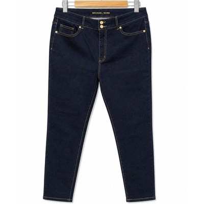 Michael Kors Womens Size 16 Dark Wash Skinny Jeans Indigo Gold Hardware Stretch