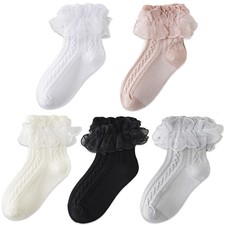 Exegawe Toddler Girl Socks with Ruffle Lace Frilly 4-7 Years, Multicolour A30