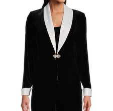 Alex Evenings Black Velvet JacketWhite Satin Shawl Collar Jacket  Top Sz 1X