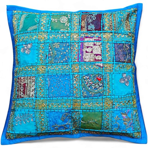 Kissenbezüge 16"x16" Indisch Schwer Stickerei Sari Patchwork Quadrat Reißverschluss 40cm - Bild 14 von 46