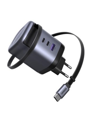 UGREEN Nexode 100W USB C Ladegerät mit 75cm Einziehbarem Kabel, 4-Port Schwarz