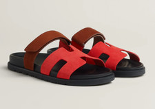 New Hermes Women Chypre Sandals Suede Red Pink Rouge Cin tique / gold Size 39