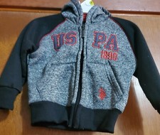 US Polo Assn Toddler 24M Big Pony Hooded Full Zip Red/black/gray Fleece Jacket