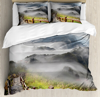 Misty Duvet Cover Set Landscape Mountains and Pier UK