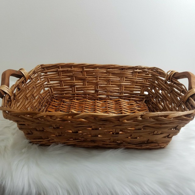 Large Woven Basket Handles Wicker Wood eBay