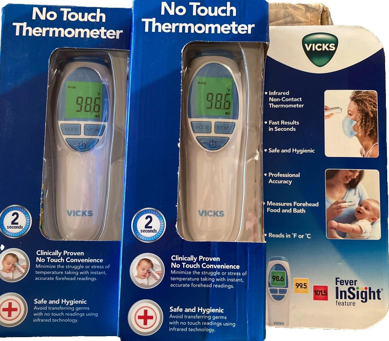 6 Pack Vicks No Touch Forehead Thermometer In 2 Seconds 3-in-1 Food /bath Water