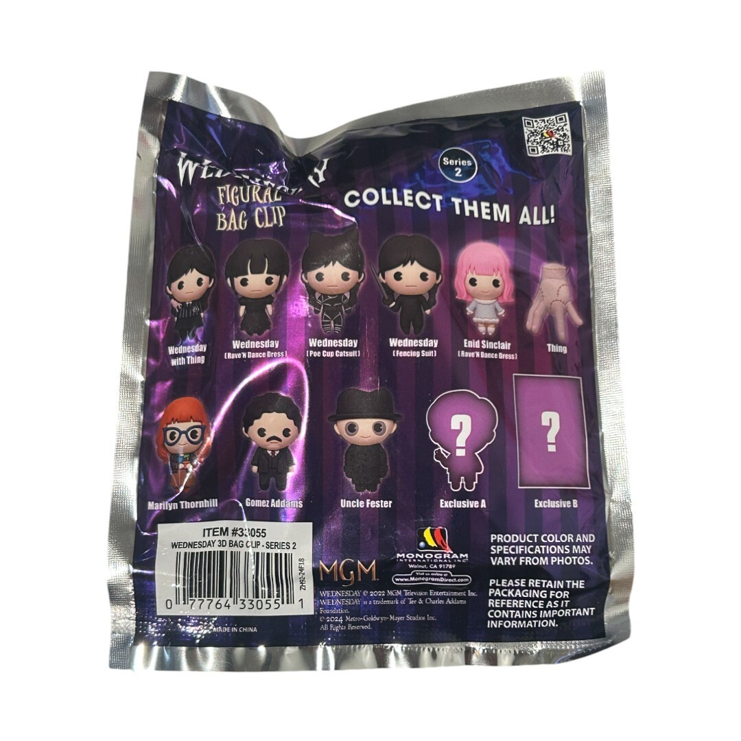 Wednesday 3D Figural Foam Bag Clip Series 2, Blind Bag 1 Random pc