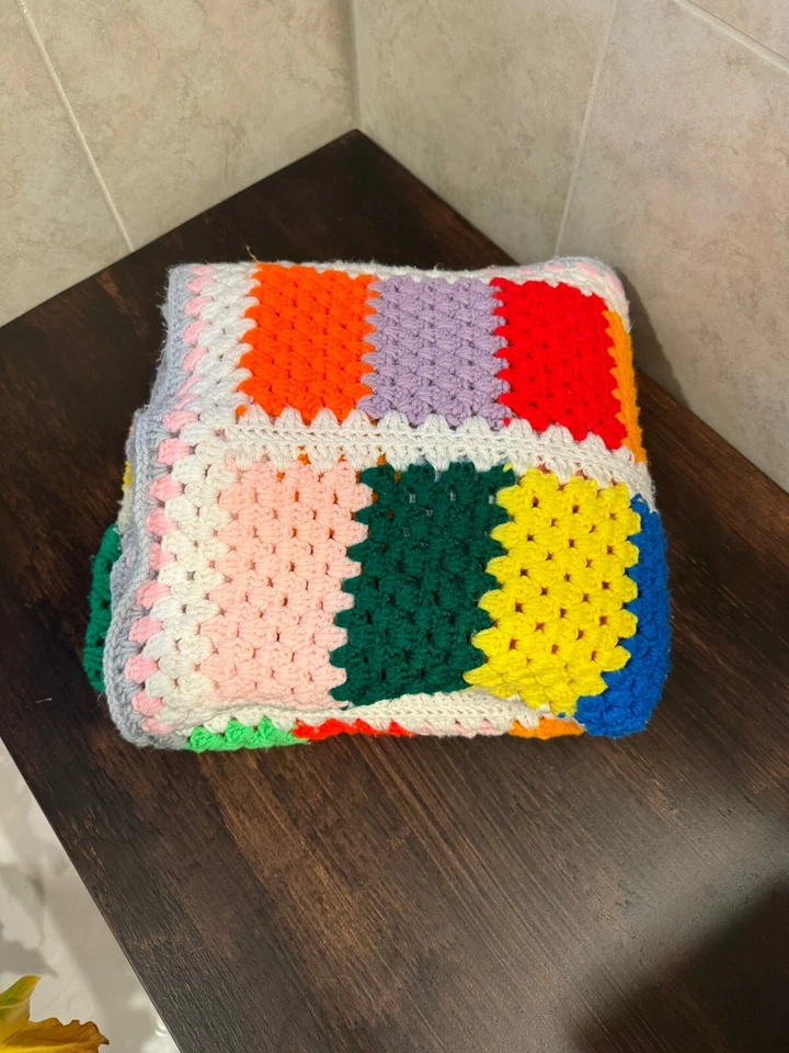 DE COLECCIÓN GANCHILLO MANO ARCO IRIS MULTICOLOR AFGANO TIRO MANTA 58x 54 Foto 2 de 4