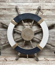Asense Ornamental Wall Decoration Wooden Nautical Ship Steering Wheel, 24"