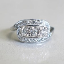 5/8 CTW White Round Cut CZ Three Stone Art Deco Antique Style Ring In 925 Silver