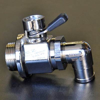 EZ Engine Oil Drain Valve EZ-7B (22mm-1.5) & L-Shaped Hose End L-002 COMBO PACK