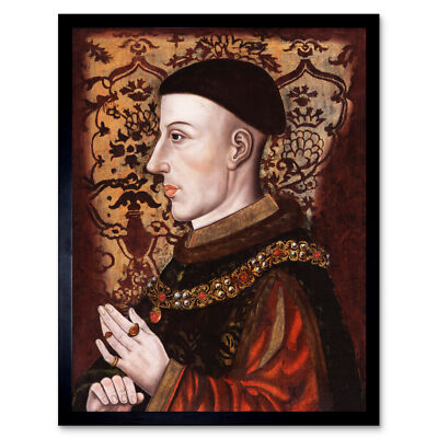 Portrait König Heinrich V England Gemälde Royal Historic Kunstdruck gerahmt 12x16