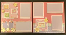 12X12 BABY GIRL PINKS PURPLES 2 PREMADE SCRAPBOOK PAGES LAYOUT - TONYA 4476