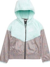 Girls Nike Hoodie Full Zip LS Windrunner Sherpa Jacket Size 6 4 Teal Tint NWT