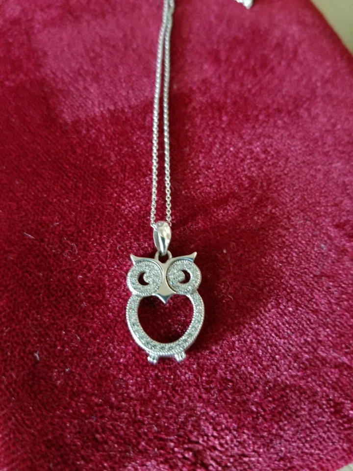 IBB LONDON BÚHO ESTERLINA/PLACA DE RODIO CON 42 DIAMANTES GENUINOS/CADENA ESTERLINA DE 18" Foto 4 de 4