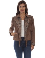 Scully Western Jacket Womens Suede Floral Print Fringe M Sand F0_l1054