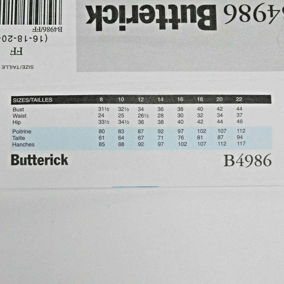 Butterick 4986 Misses Top Camisole Sewing Pattern Size 16-22 Uncut Pullover - Image 4 of 4