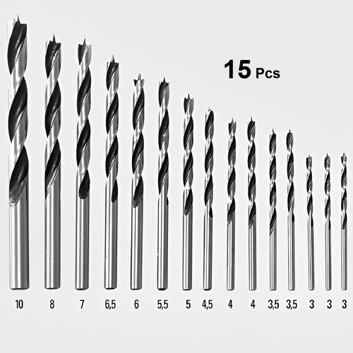 15 Piece Wood Drill Bit Set Brad Point Tips Hard and Soft Wood Drill Bits - Picture 4 of 17