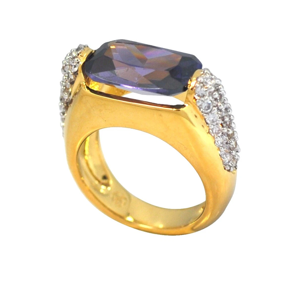 Anillo de oro amarillo laminado Amatista 8 Anillos de Moda