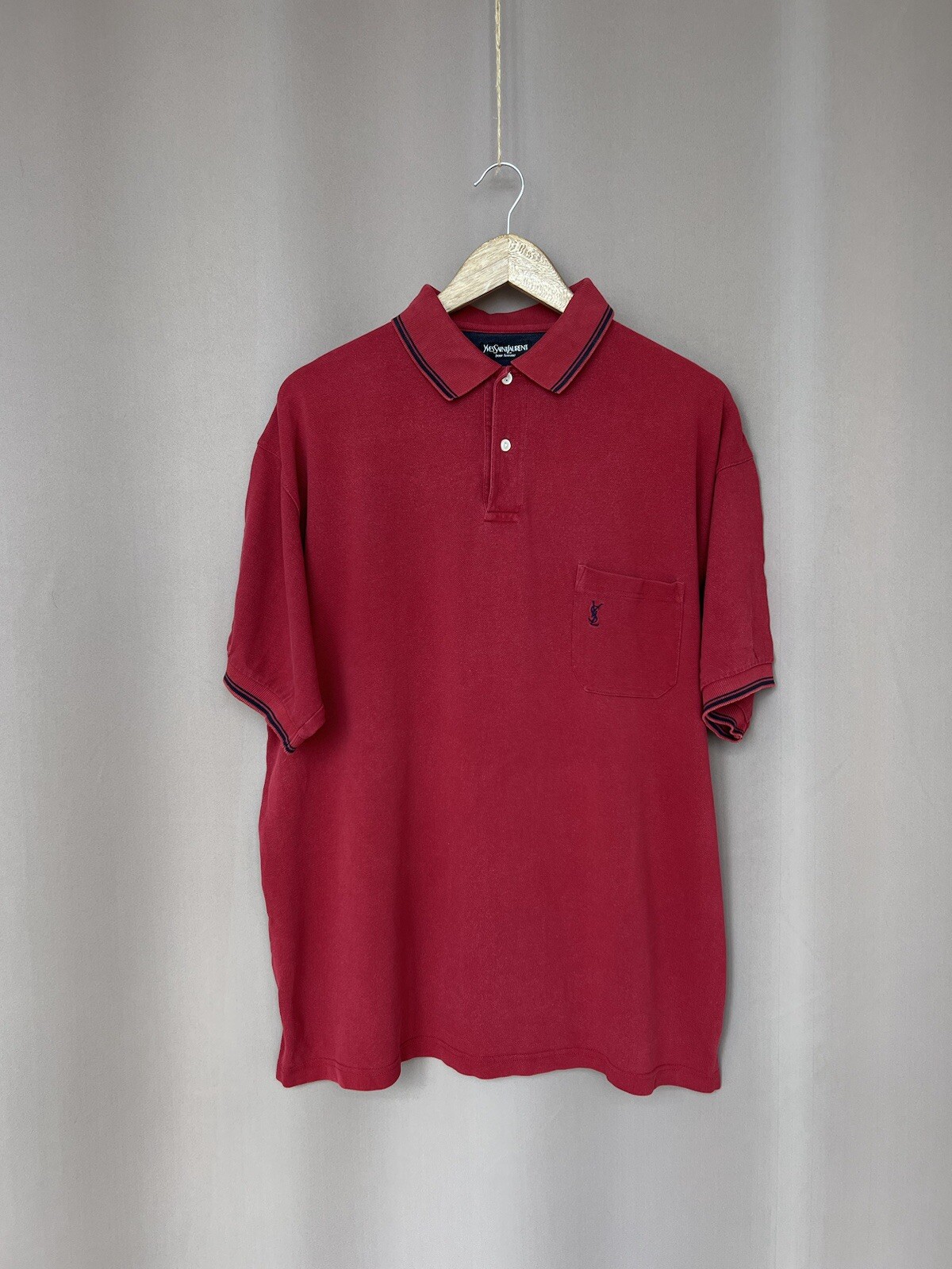 Yves Saint Laurent YSL Polo Vintage Uomo Taglia XXL XL Rosso Manica Corta