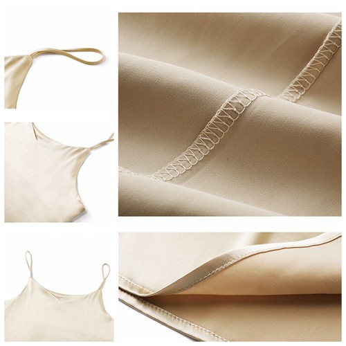 Lady Satin Tank Top Faux Silk Camisole Spaghetti Strap V Neck Solid Silky Summer - Picture 6 of 17