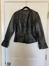 Ladies Infinity Black Leather Biker Jacket Size 10
