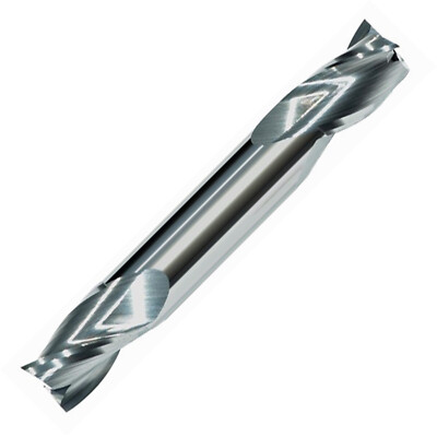 1/4'' 3 Flute Double End Stub Carbide End Mill 30Deg Helix, Bright .500'' Flute