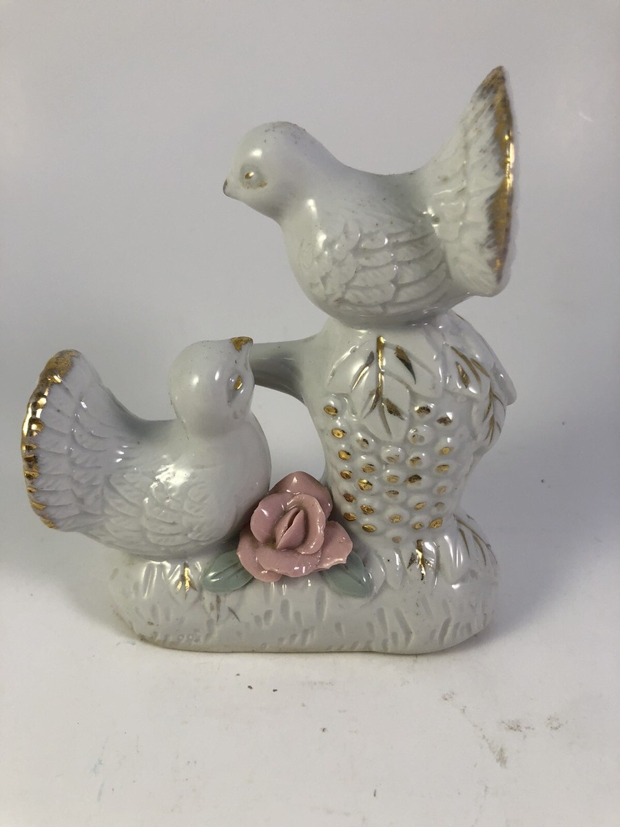 Vintage Porcelain White Dove Birds W/Pinke Rose & Gold Trim | eBay