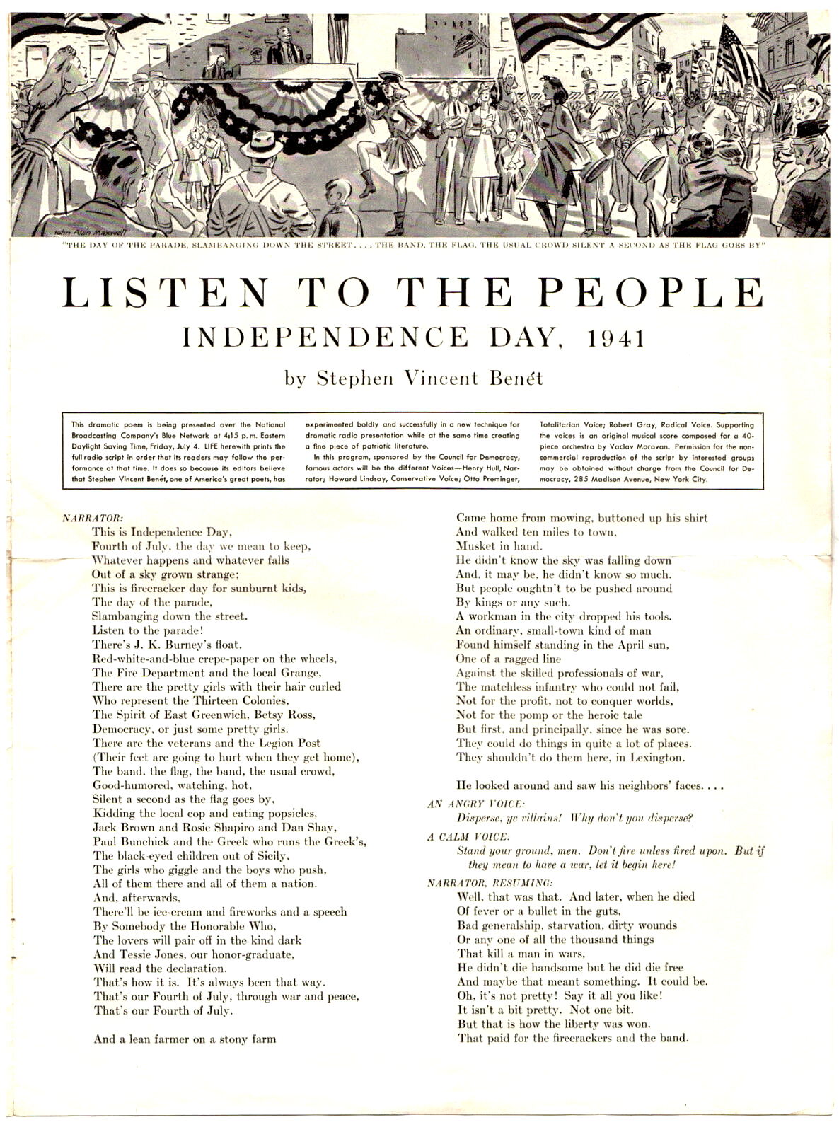 Listen To The People, Independence Day, 1941, Stephen Vincent Benét, NBC radio