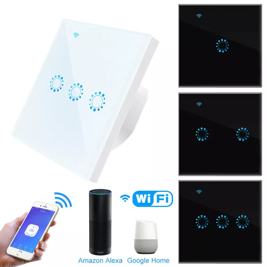 Smart WiFi Switch In-Wall Light Switch APP Remote Control Touch Panel Work  with  Alexa Google Home Timing