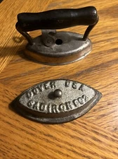 Antique Dover USA Sad Iron 602 Salesman Sample Child's Iron Black Wood Handle