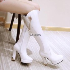 Womens Platform Zip Knee HIgh Boots High Block Heel Winter Shoes Clubwear Hot