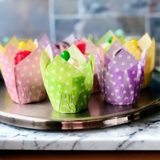 100 Tulip Paper Baking Cups, Muffin / Cupcake Parchment Liners, Polka Dots