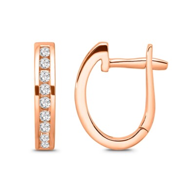 14K Rose Gold Round Lab Grown Diamond Hoop Earrings Gift for Mother's Day