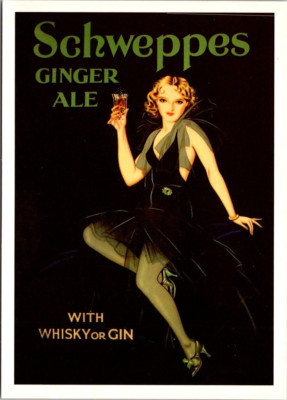 Postcard Schweppes Ginger ale With Whisky Or Gin Advertisement Girl in Black