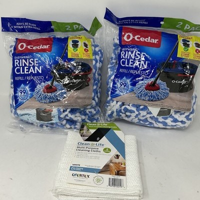 O-Cedar EasyWring RinseClean Mop Refill 4 Pack + Cleaning Cloths Bundle