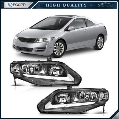 Pair Kit LED Headlights Assembly For 2006-2011 Honda Civic 1.3L 1.8L 2.0L Black